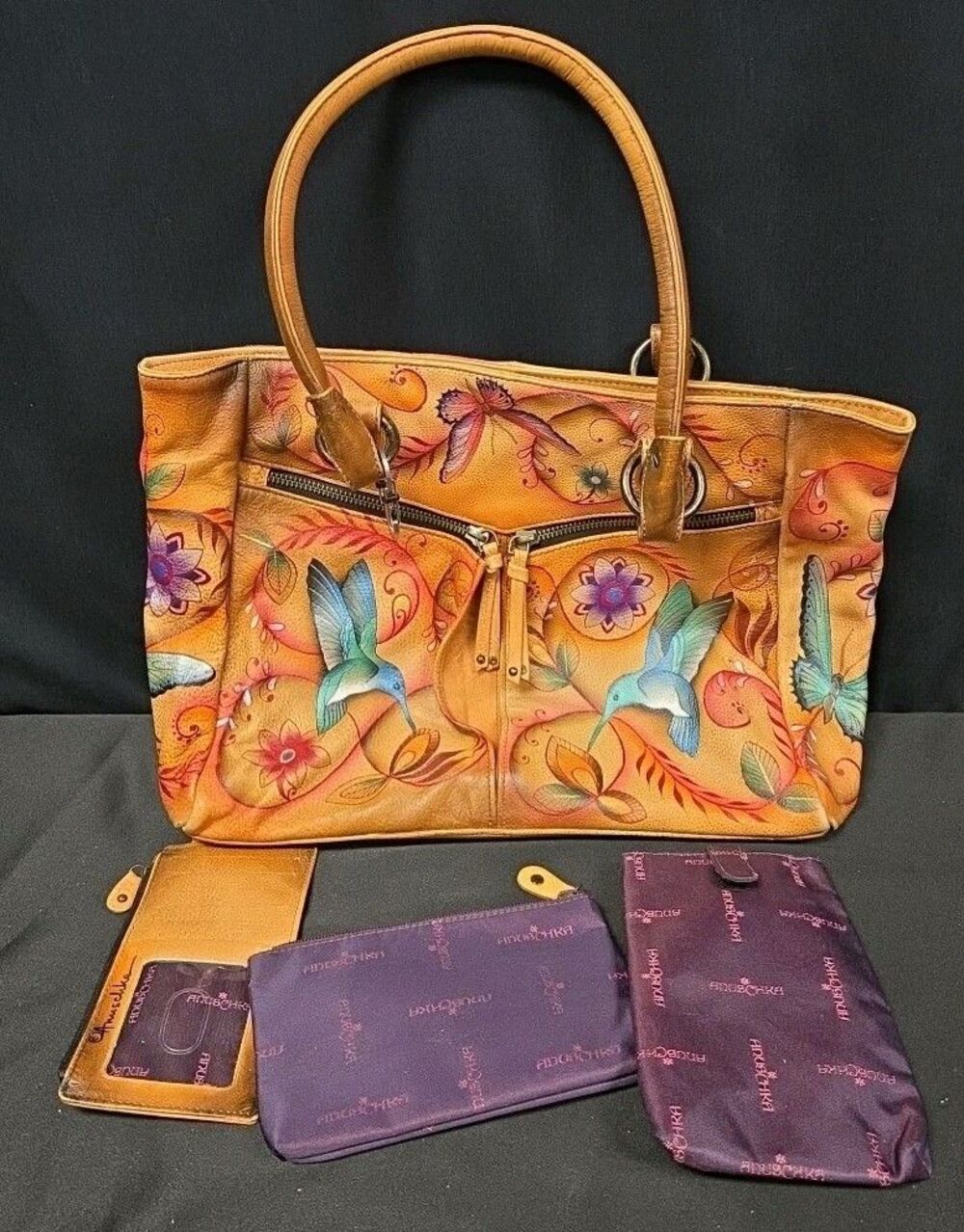Anushka Flying Jewels Hand Painted Leather Purse Shoulder Bag Couin Phone Cards